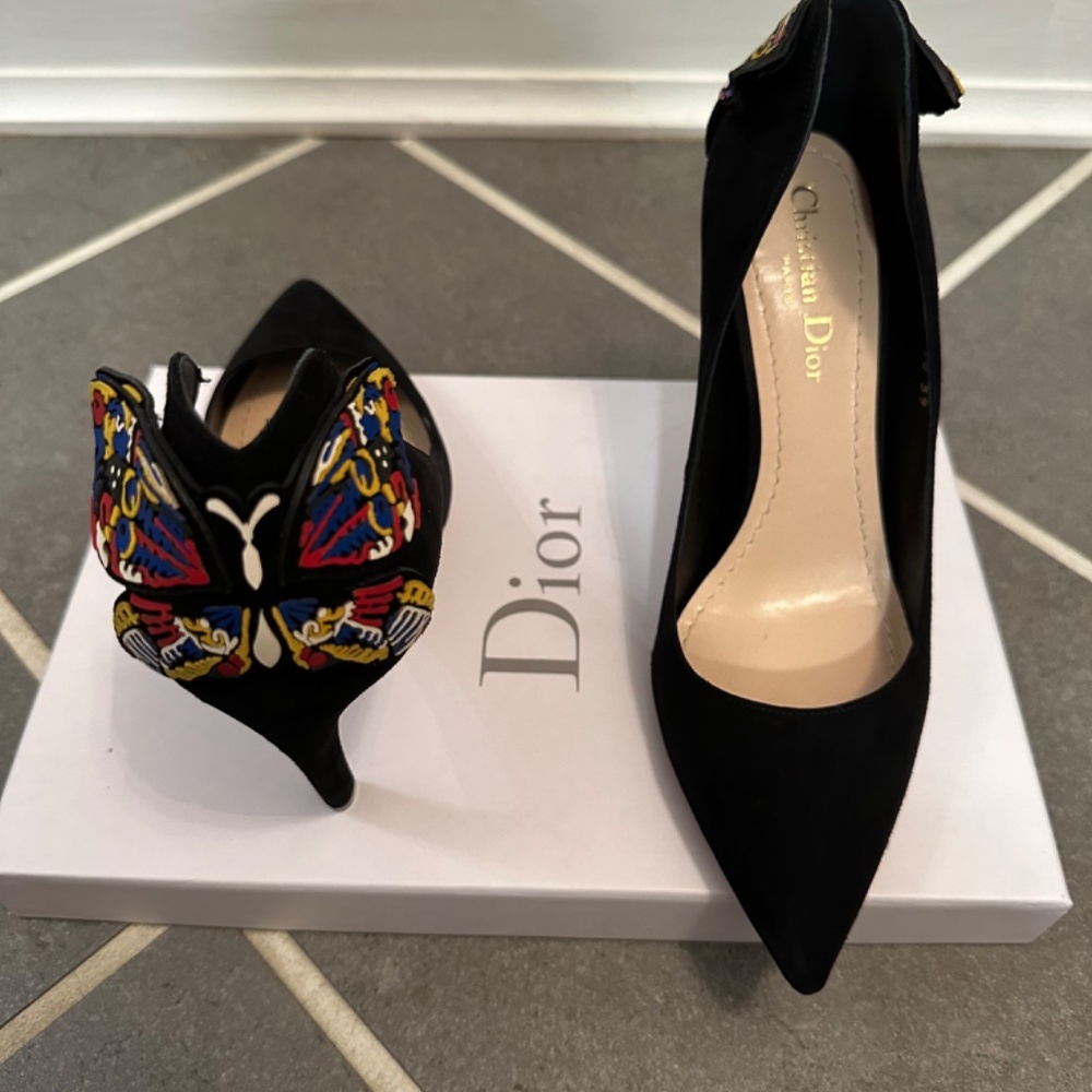 Never Worn Christian Dior Suede D-Butterfly Suede Pumps 39 Black - Picture 6 of 8
